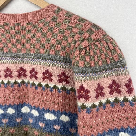 MOUSSIE Sweater 38 CatsWool Blend 70s Susan Brisol Jacquard Floral Jumper VTG HK - Picture 9 of 14